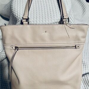 New Kate Spade Tote large leather cream satin interior gold hardware zippered